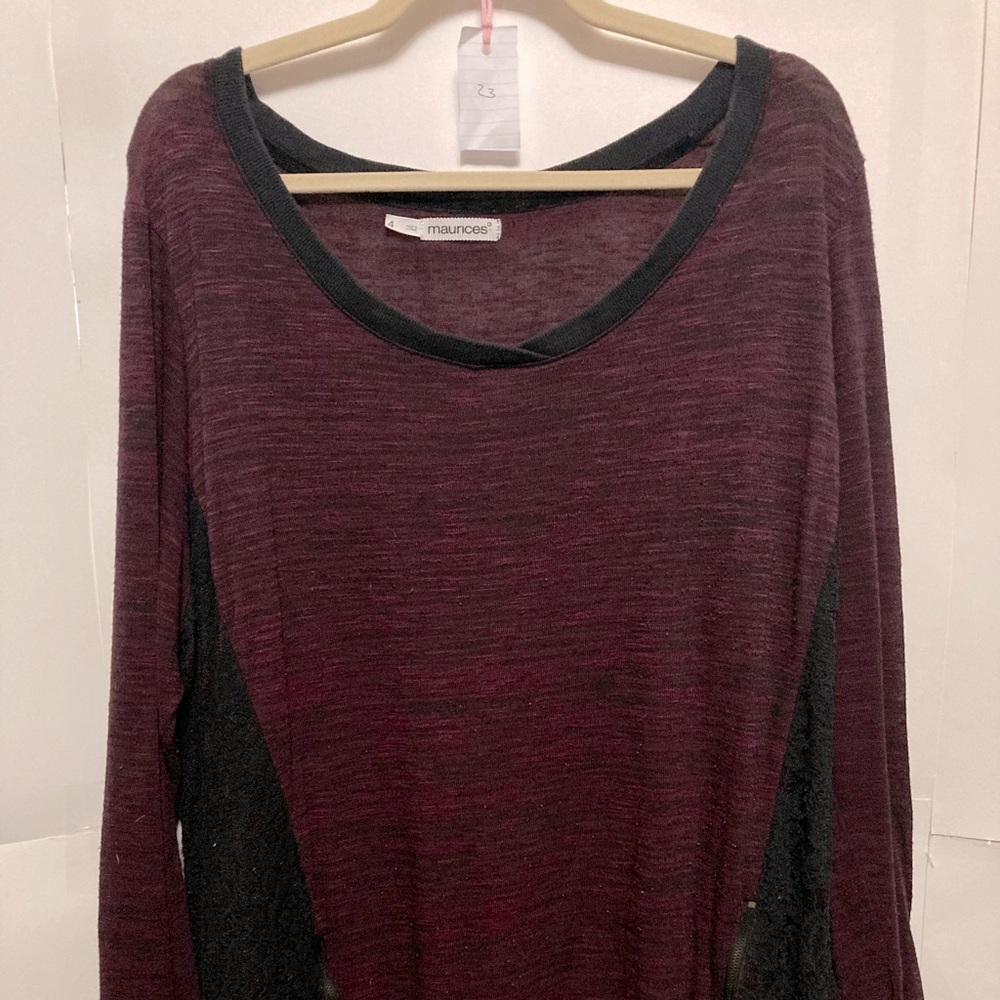 Burgundy sweater with Black Lace and Zipper detail